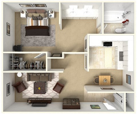 a floor plan of a 1 bedroom apartment at Kirkwood Meadows, Pocatello, Idaho